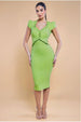Goddiva Cap Sleeve Frill Edge Midi Dress - Lime Green