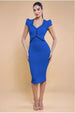 Goddiva Cap Sleeve Frill Edge Midi Dress - Royal Blue