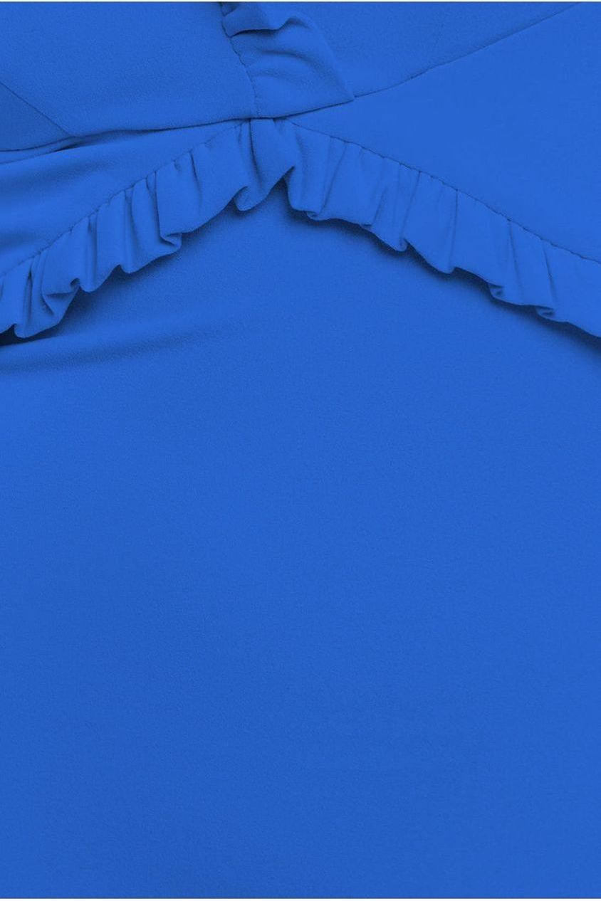 Goddiva Cap Sleeve Frill Edge Midi Dress - Royal Blue