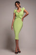 Goddiva Cap Sleeve Frill Edge Midi Dress - Lime Green