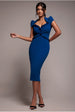 Goddiva Cap Sleeve Frill Edge Midi Dress - Royal Blue