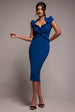 Goddiva Cap Sleeve Frill Edge Midi Dress - Royal Blue