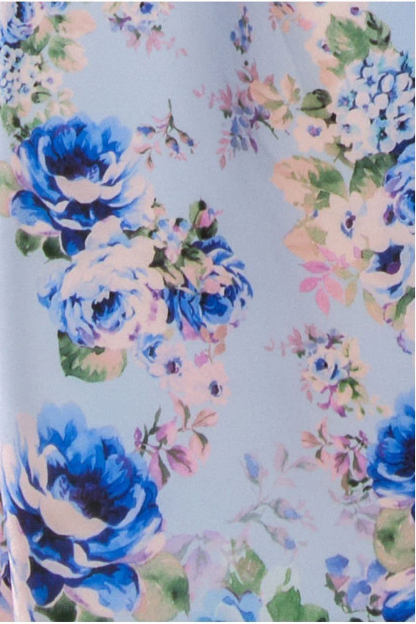 Goddiva Bardot Floral Print A-Line Scuba Foam Midi Dress - Blue