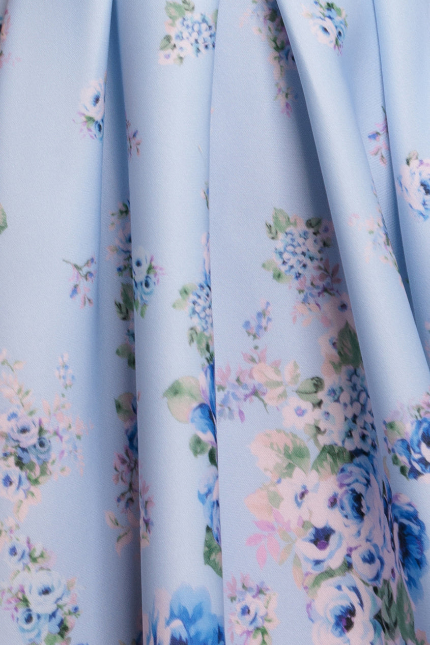 Goddiva Bardot Floral Print A-Line Scuba Foam Midi Dress - Blue
