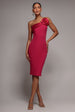 Goddiva Satin Corsage Scuba Crepe Midi Dress - Magenta