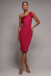 Goddiva Satin Corsage Scuba Crepe Midi Dress - Magenta