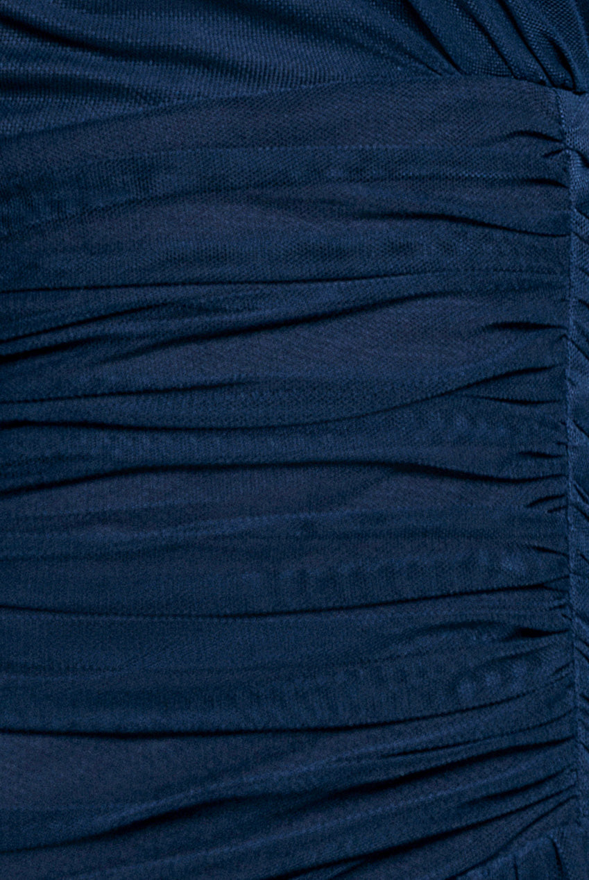 Goddiva Gathered High & Low Tiered Midi Dress - Navy Blue