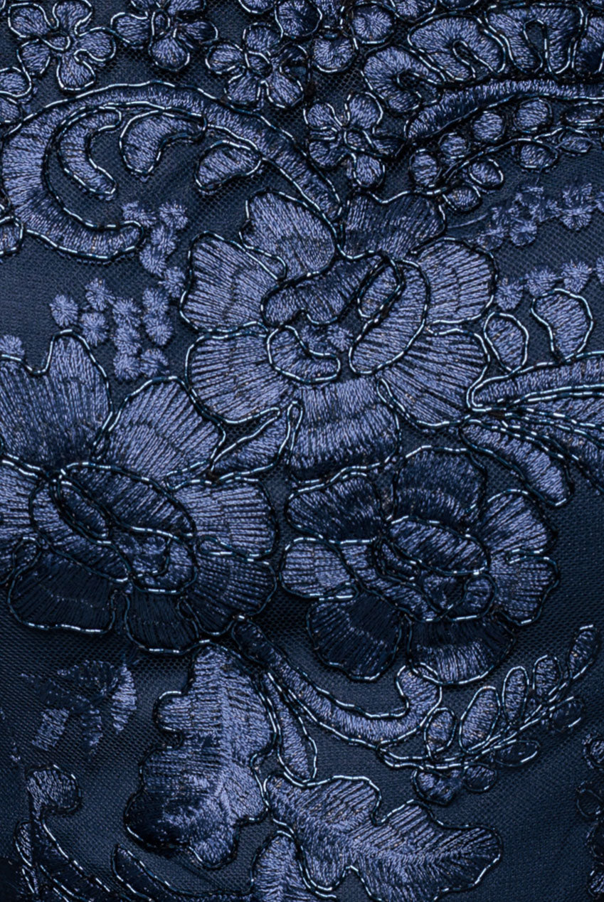 Goddiva Scalloped Neck Embroidered Lace High Low Midi Dress - Navy Blue