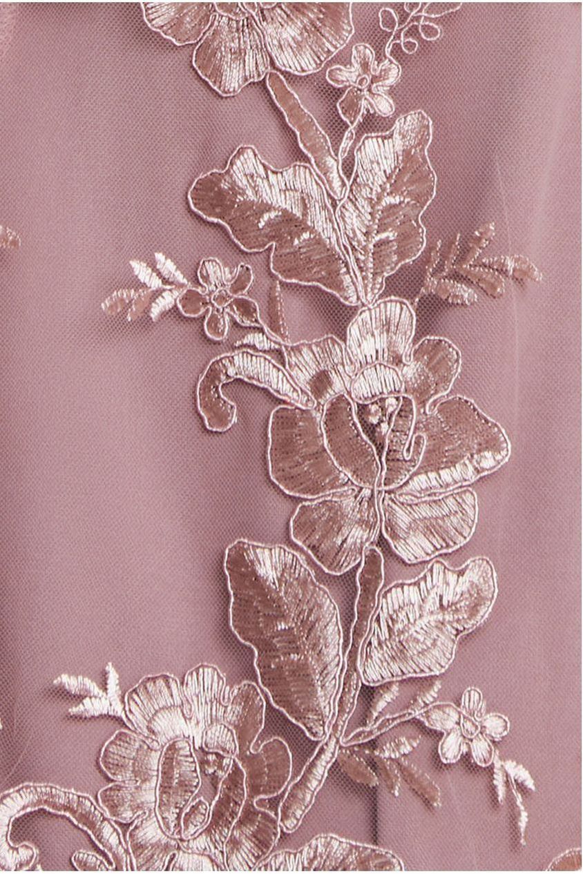 Goddiva Scalloped Neck Embroidered Lace High Low Midi Dress - Pink