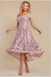 Goddiva Scalloped Neck Embroidered Lace High Low Midi Dress - Pink