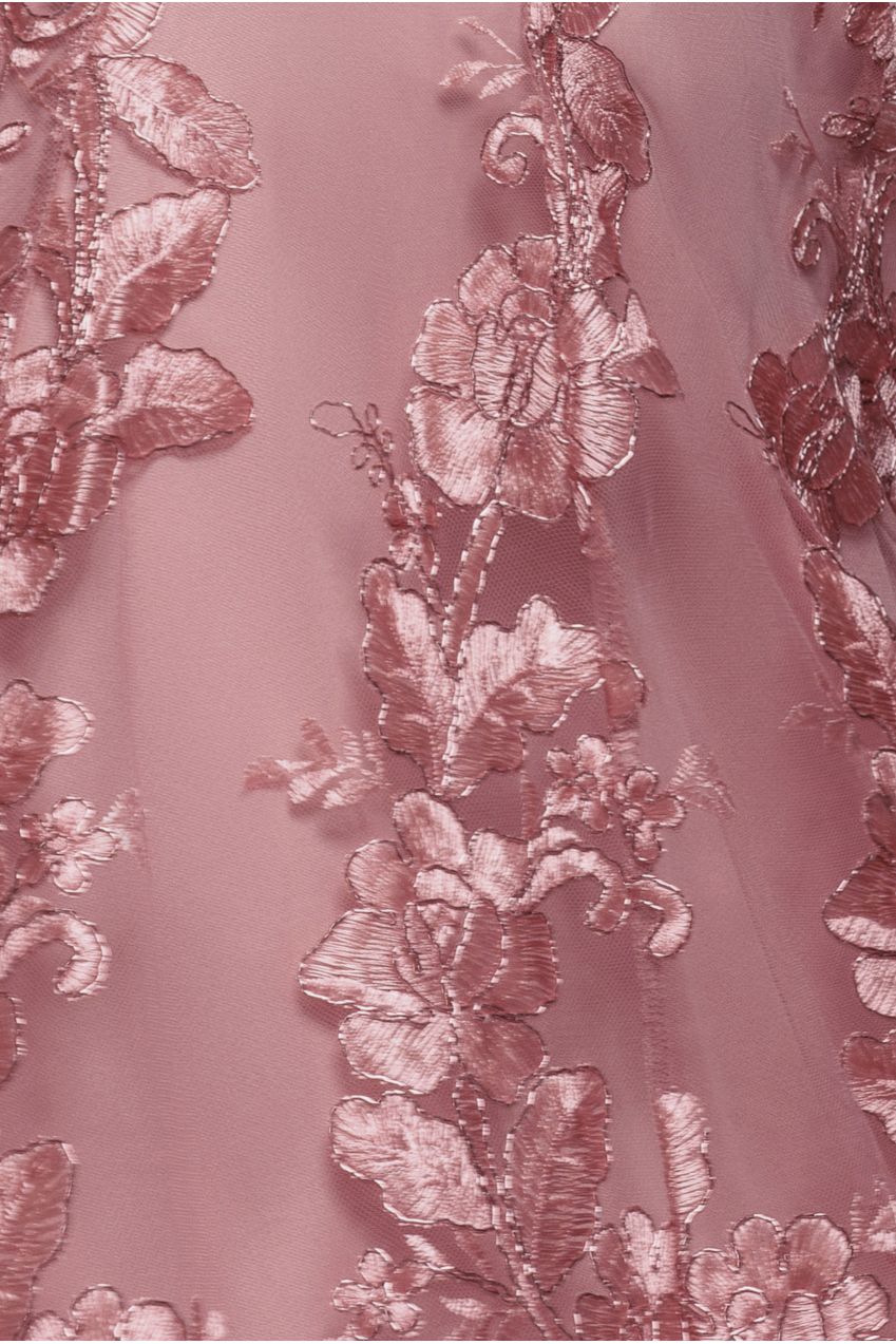 Goddiva Scalloped Neck Embroidered Lace High Low Midi Dress - Pink
