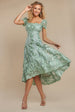 Goddiva Scalloped Neck Embroidered Lace High Low Midi Dress - Sage Green