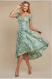 Goddiva Scalloped Neck Embroidered Lace High Low Midi Dress - Sage Green
