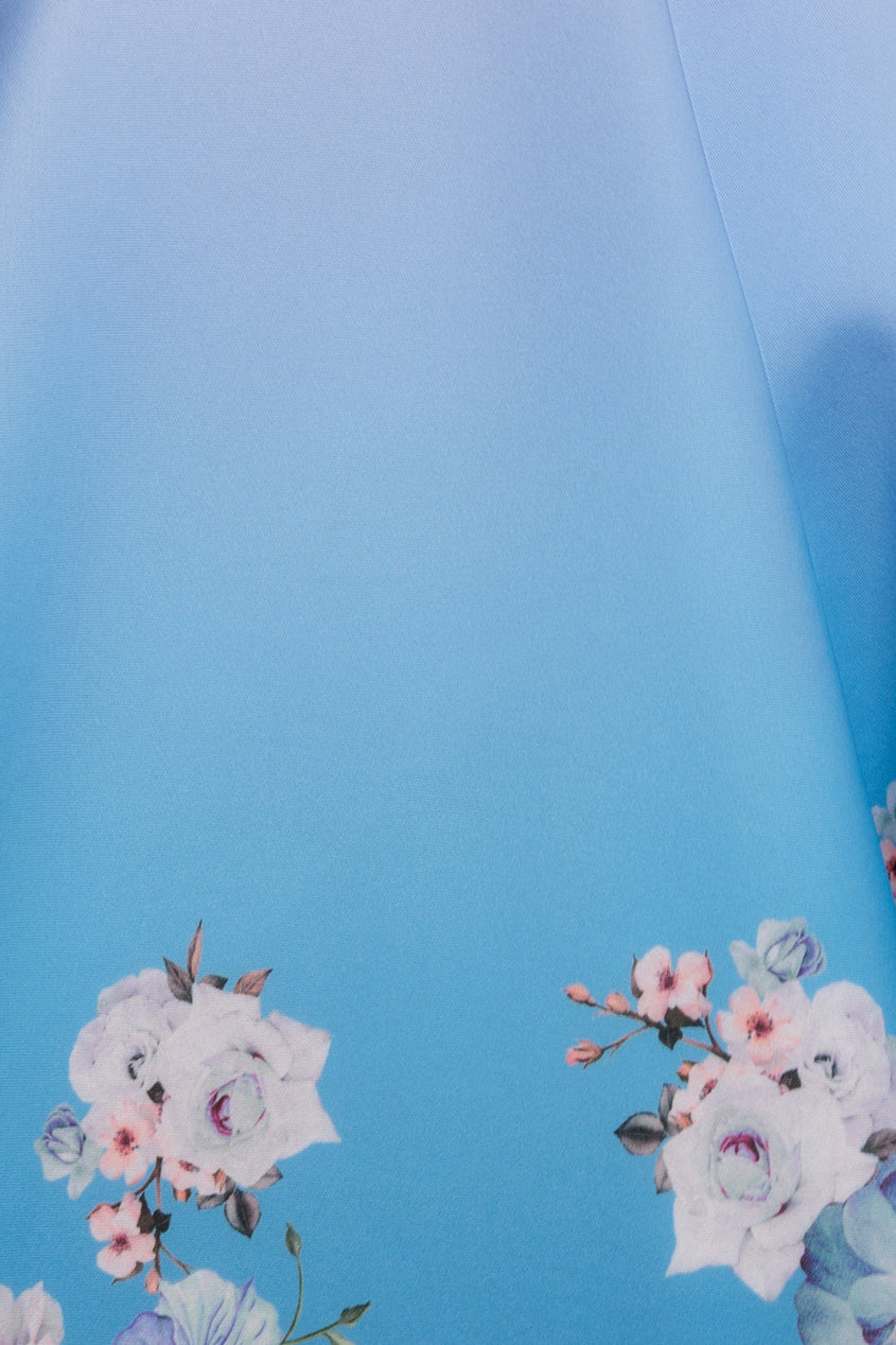 Goddiva Floral Printed Scuba Foam Skater Dress - Blue