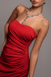 Goddiva Scuba Crepe Bandeau Maxi With Diamante Necklace - Red