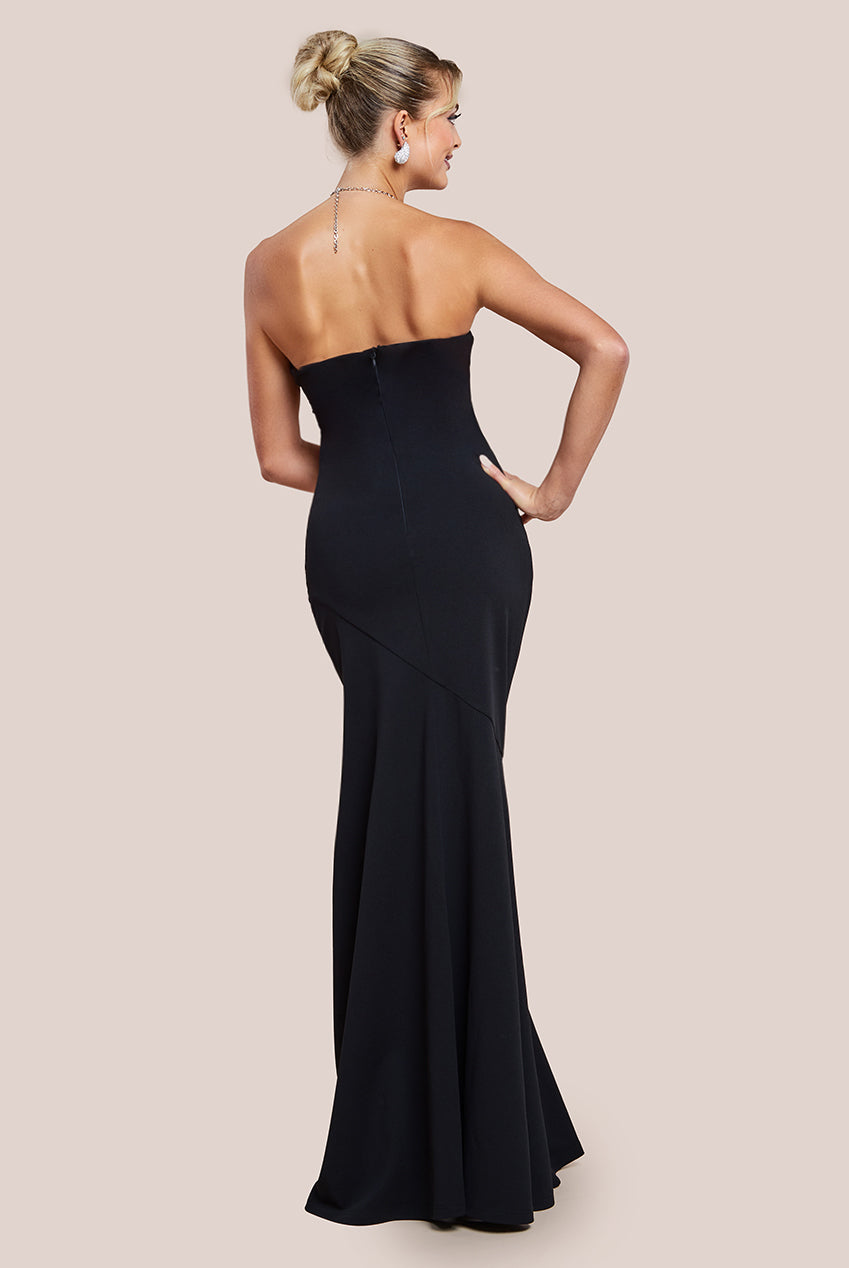 Goddiva Scuba Crepe Bandeau Maxi With Diamante Necklace - Black