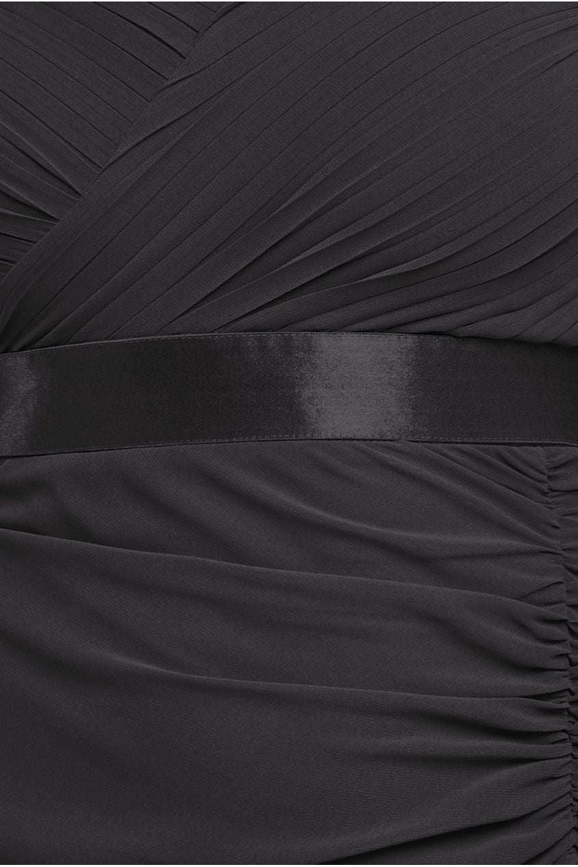 Goddiva Pleated Bardot High Low Tier Chiffon Midaxi Dress - Black