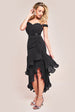 Goddiva Pleated Bardot High Low Tier Chiffon Midaxi Dress - Black