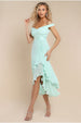 Goddiva Pleated Bardot High Low Tier Chiffon Midaxi Dress - Mint Green