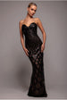 Goddiva Diamante Strap Fish Scale Sequin Maxi Dress - Black