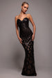 Goddiva Diamante Strap Fish Scale Sequin Maxi Dress - Black