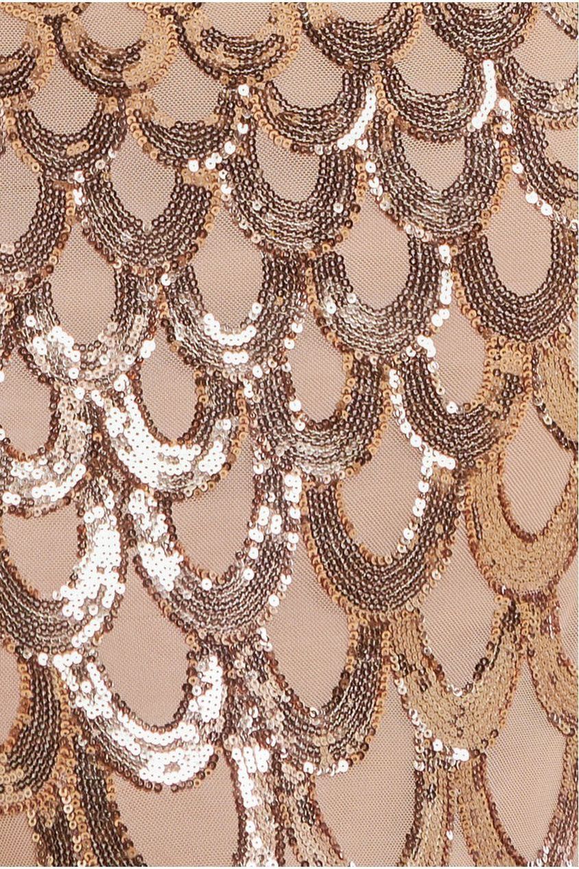 Goddiva Diamante Strap Fish Scale Sequin Maxi Dress - Champagne