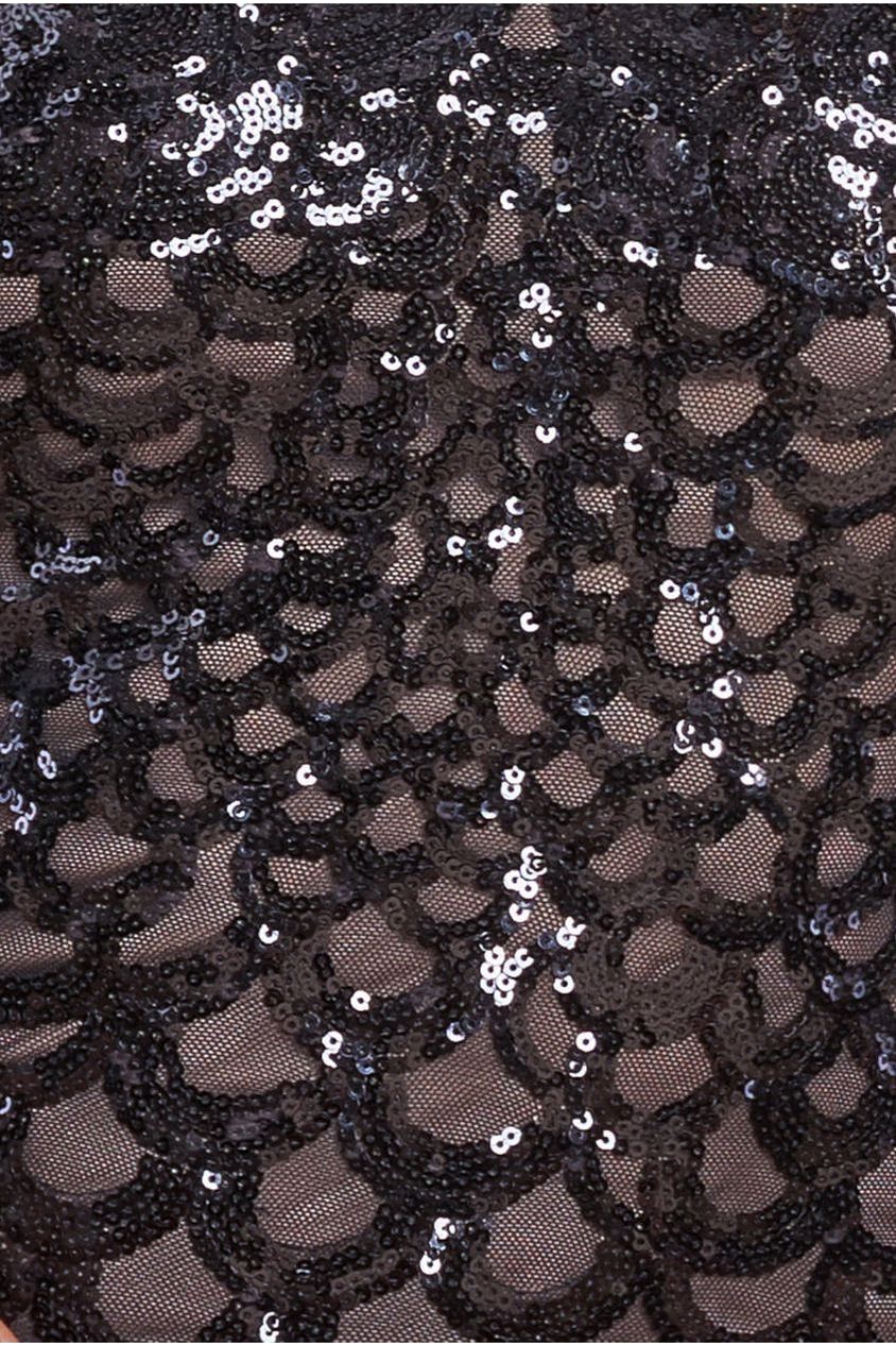 Goddiva Diamante Strap Fish Scale Sequin Maxi Dress - Black