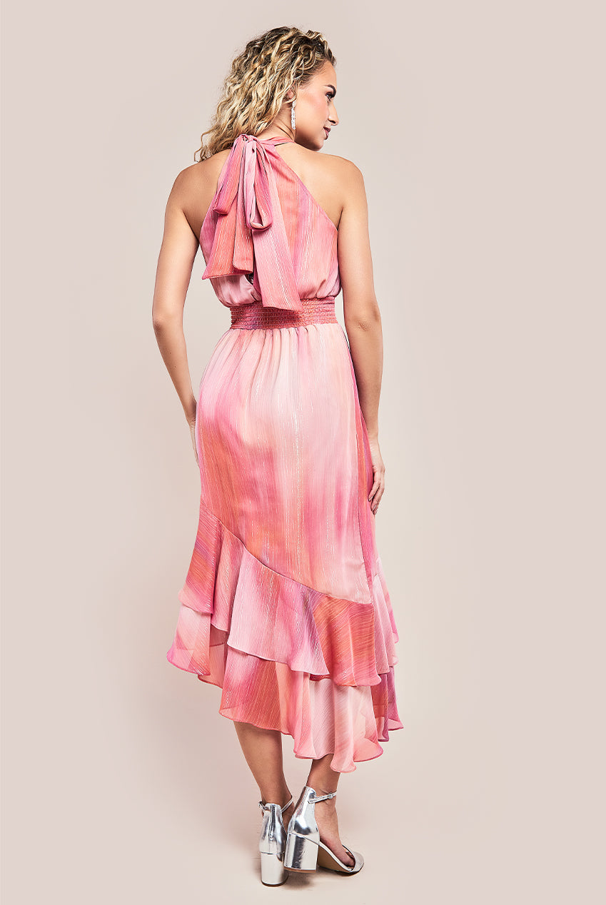 Goddiva Halter Neck Chiffon Tie Midaxi Dress - Blush