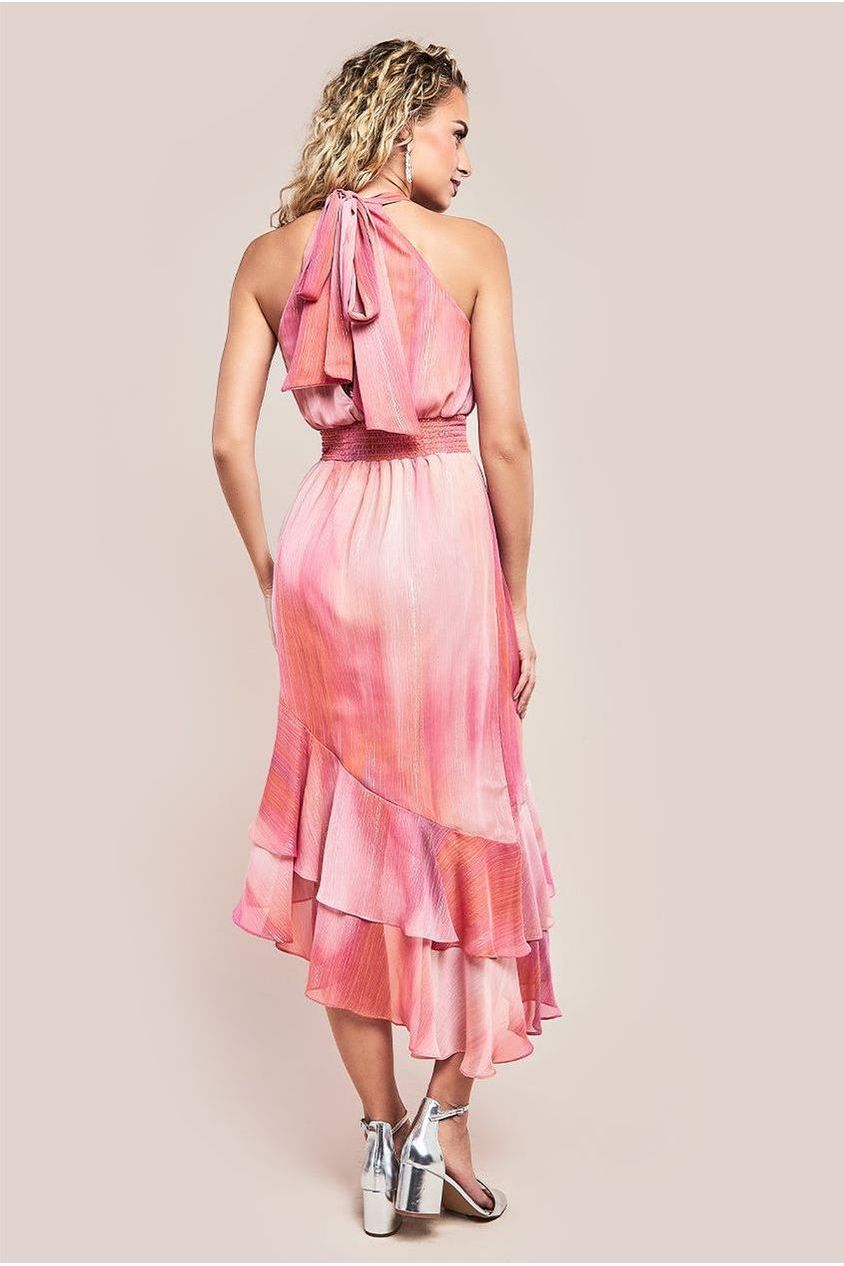 Goddiva Halter Neck Chiffon Tie Midaxi Dress - Blush