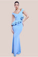 Goddiva Scuba Crepe Rose Frill Maxi Dress - Cornflower Blue