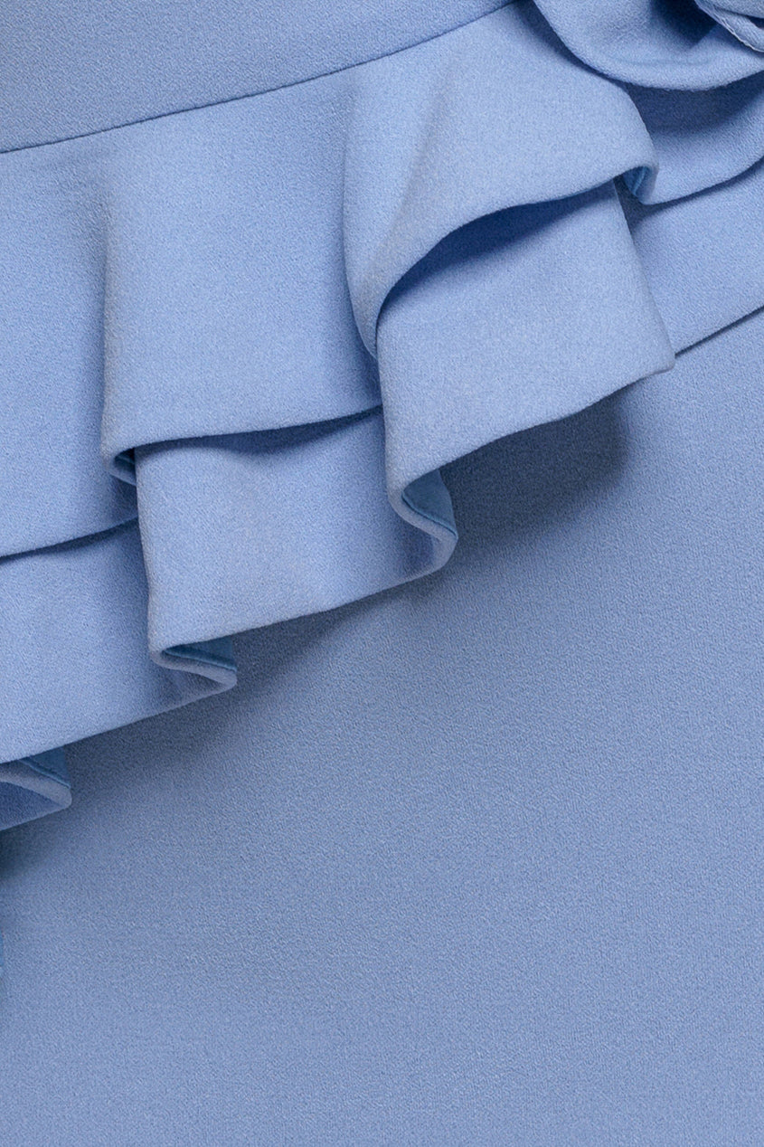 Goddiva Scuba Crepe Rose Frill Maxi Dress - Cornflower Blue