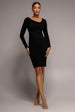 Goddiva Scuba Crepe Side Neck Bodycon Midi Dress - Black