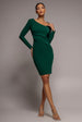 Goddiva Scuba Crepe Side Neck Bodycon Midi Dress - Emerald Green