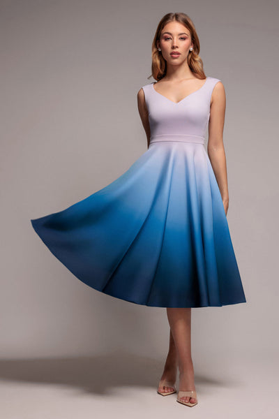 LightBlue - Goddiva Ombre Scuba Foam Bardot A-Line Midi Dress - Light Blue