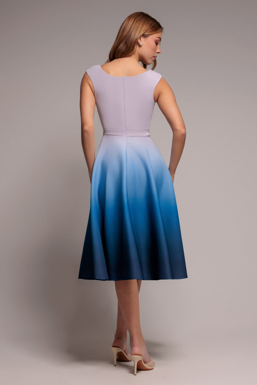 Goddiva Ombre Scuba Foam Bardot A-Line Midi Dress - Light Blue