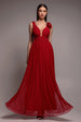 Goddiva Sleeveless Pleated Dobby Mesh Corsage Maxi Dress - Red