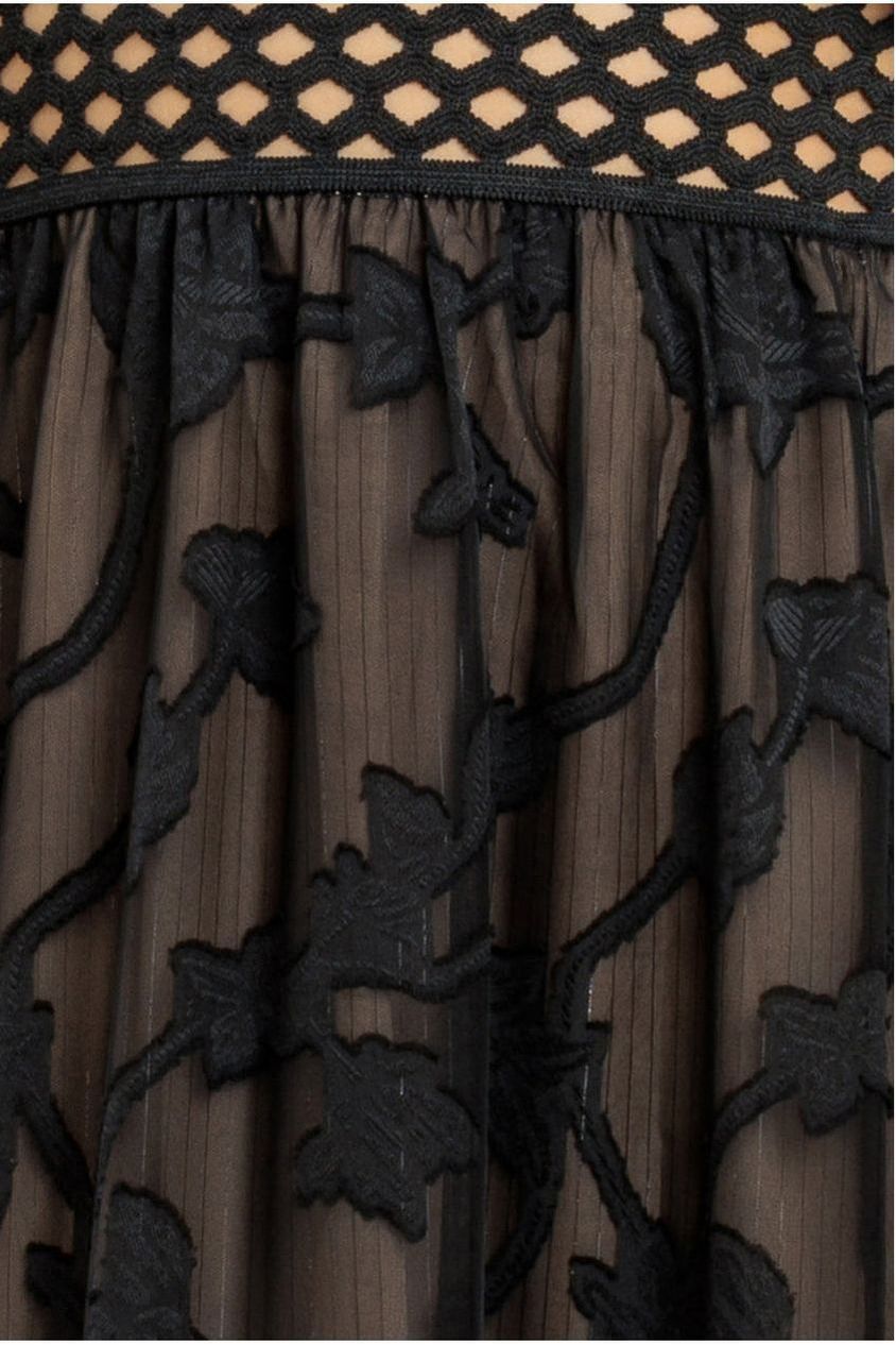 Goddiva Jacquard Lurex Burnout Front Split Maxi Dress - Black