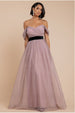Goddiva Dobby Mesh Off The Shoulder Princess Maxi Dress - Blush