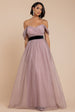 Goddiva Dobby Mesh Off The Shoulder Princess Maxi Dress - Blush