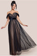 Goddiva Dobby Mesh Off The Shoulder Princess Maxi Dress - Black