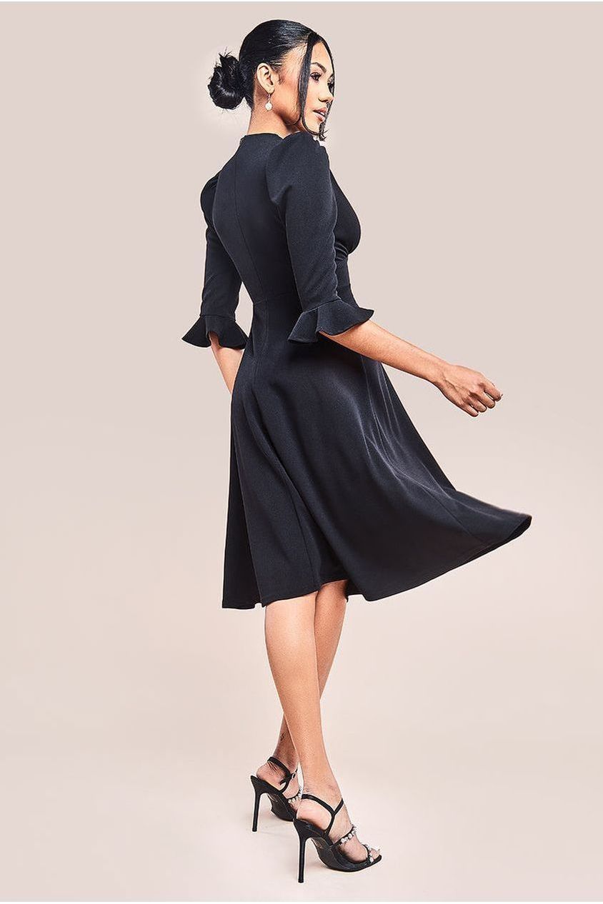 Goddiva Flared Sleeve Midi Dress - Black