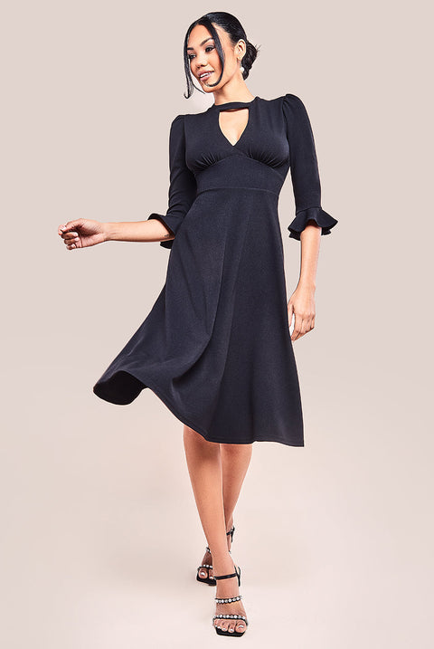 Goddiva Flared Sleeve Midi Dress - Black