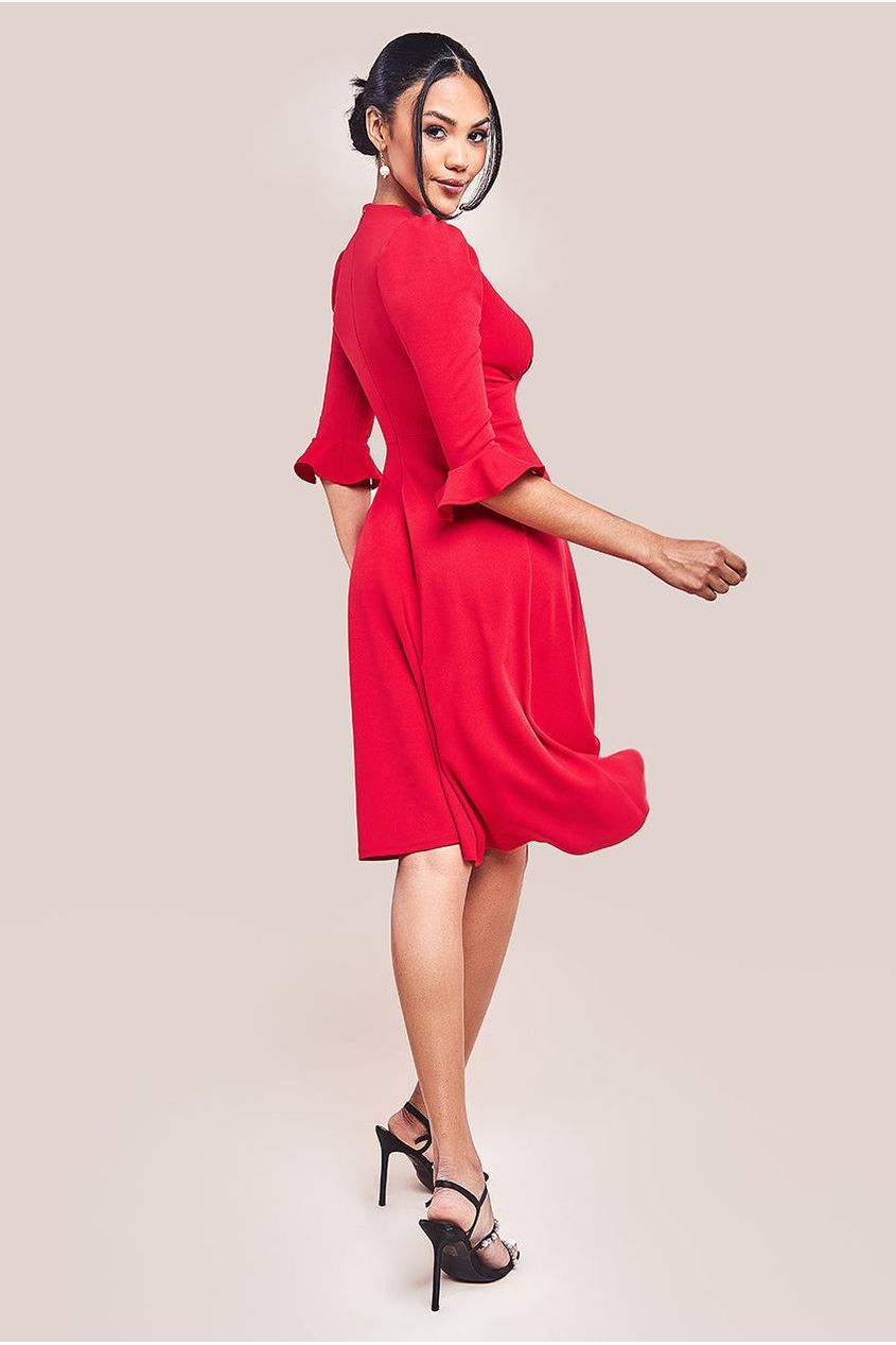 Goddiva Flared Sleeve Midi Dress - Red