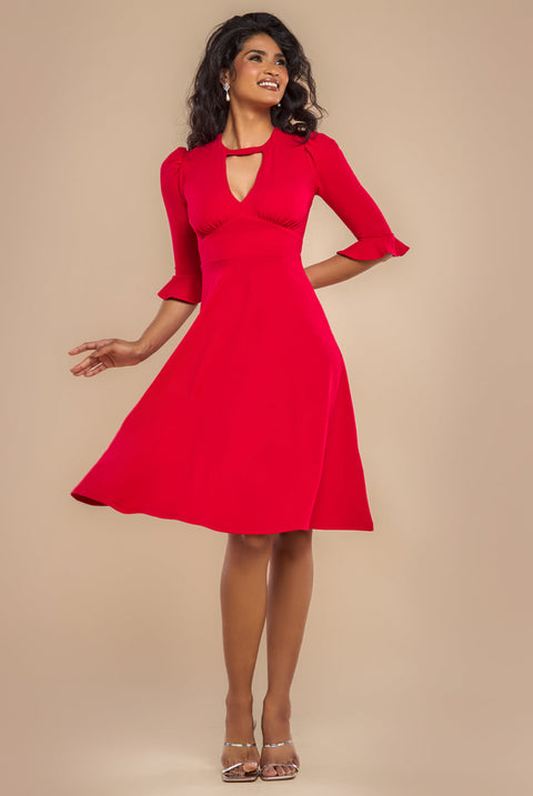 Goddiva Flared Sleeve Midi Dress - Red