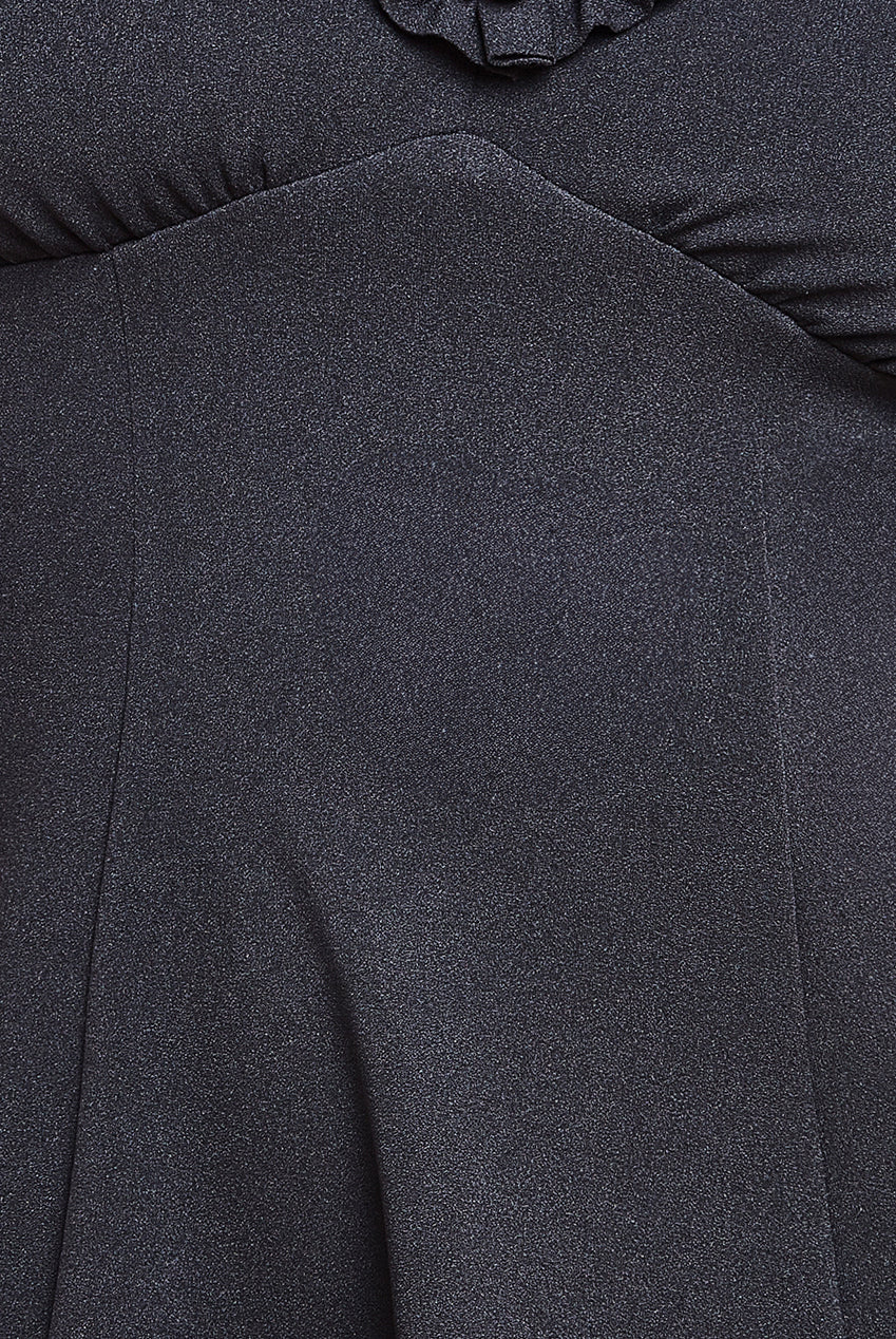 Goddiva Flare Sleeve Frill Edge Midi Dress - Black