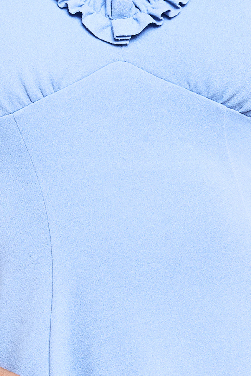 Goddiva Flare Sleeve Frill Edge Midi Dress - Cornflower Blue