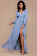 Goddiva Sustainable Front Split Wrap Style Chiffon Maxi Dress - Airforce Blue