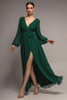 Goddiva Sustainable Front Split Wrap Style Chiffon Maxi Dress - Green