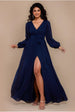 Goddiva Sustainable Front Split Wrap Style Chiffon Maxi Dress - Navy Blue