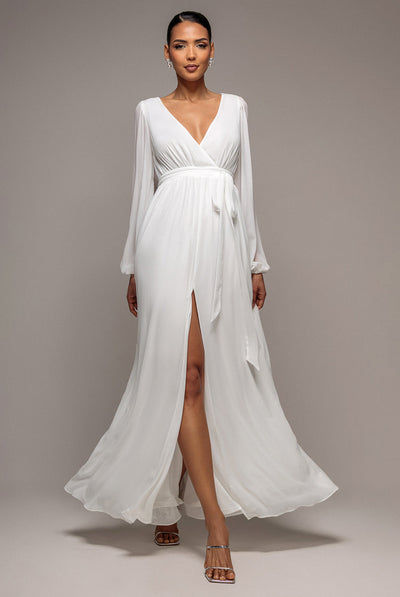 White - Goddiva Wrap Back Maxi With Front Slit Chi On Maxi - White
